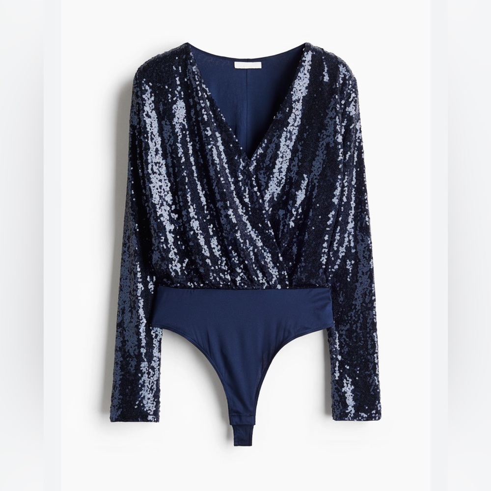 H&M Dark Blue Sequin Bodysuit BNWOT